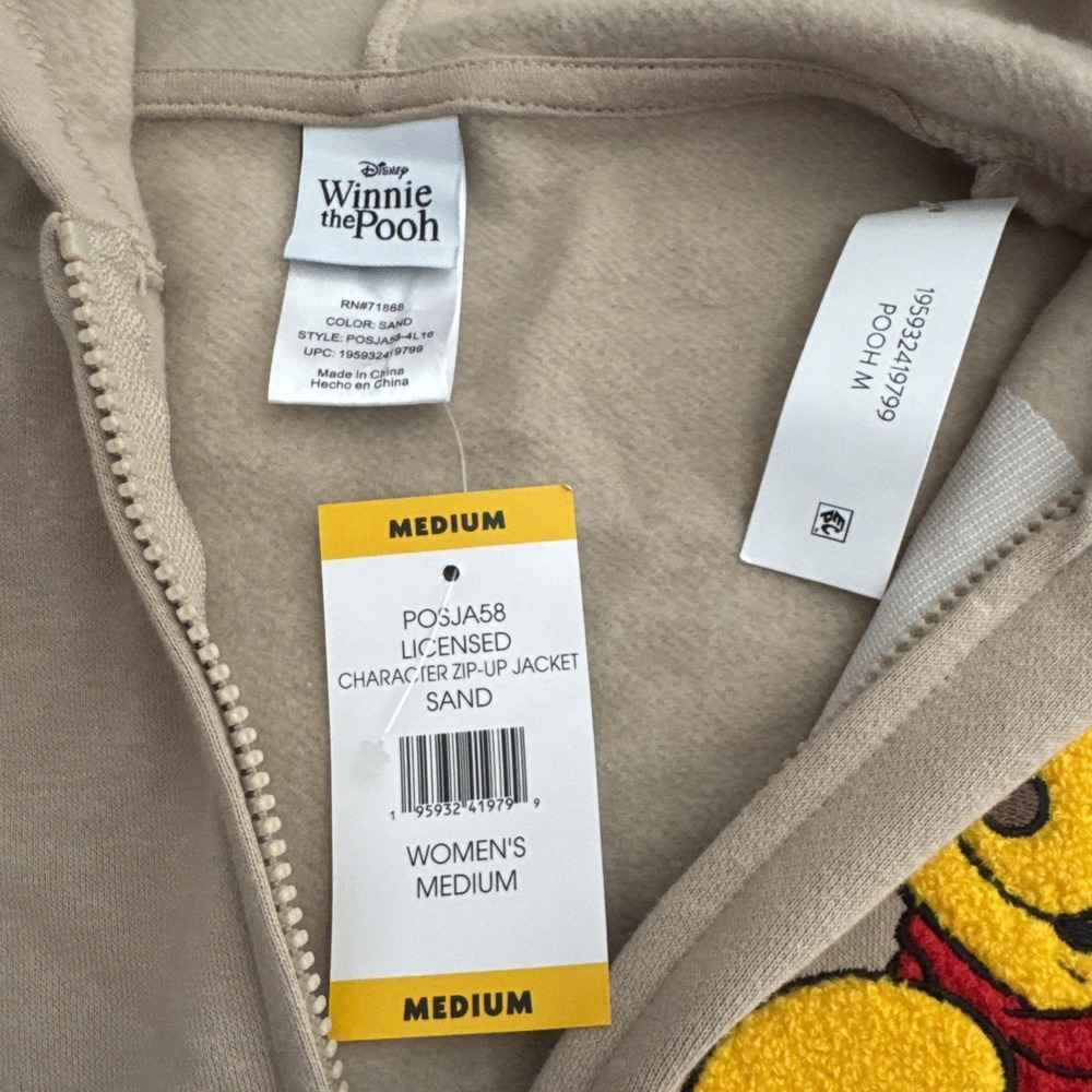 NWT Disney Winnie the Pooh Full Zip Hoodie Embroidered Beige/Sand Women Size M - Picture 3 of 16